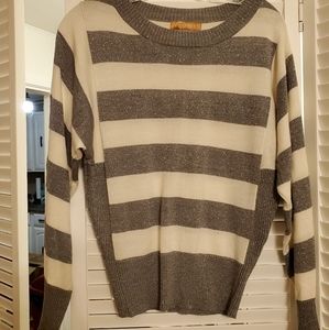 Light gray metallic and white striped sweater